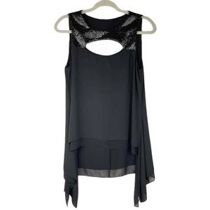 Vintage BCBG Bianca Sequin Embellished Neckline Cutout Top w/ Asymmetrical